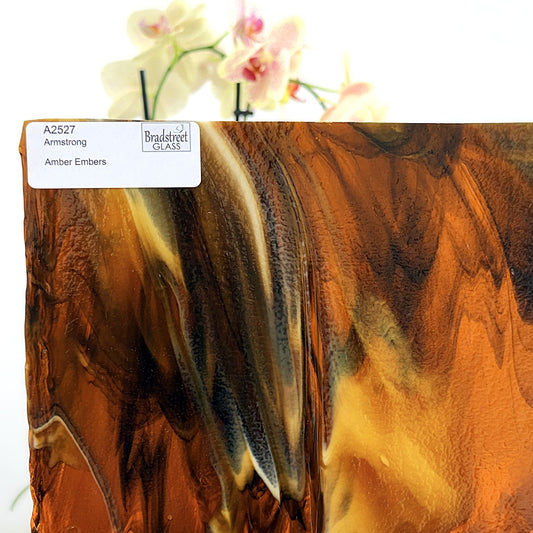 Armstrong 2527 Stained Glass Sheet
Amber Embers: Streaky Brown and Amber art glass at Bradstreet Glass