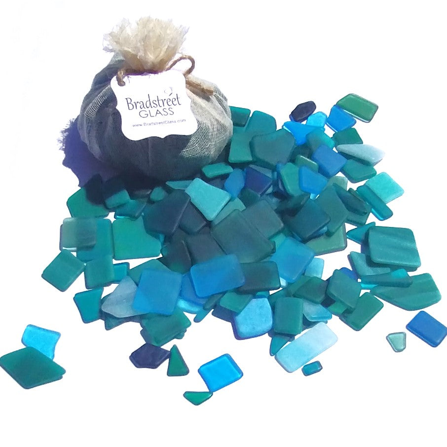 Bradstreet Glass Aqua Blue Teal Green Tumbled Stained Glass 1/2 pound "Sea Glass" in Shades of Teal and Aqua