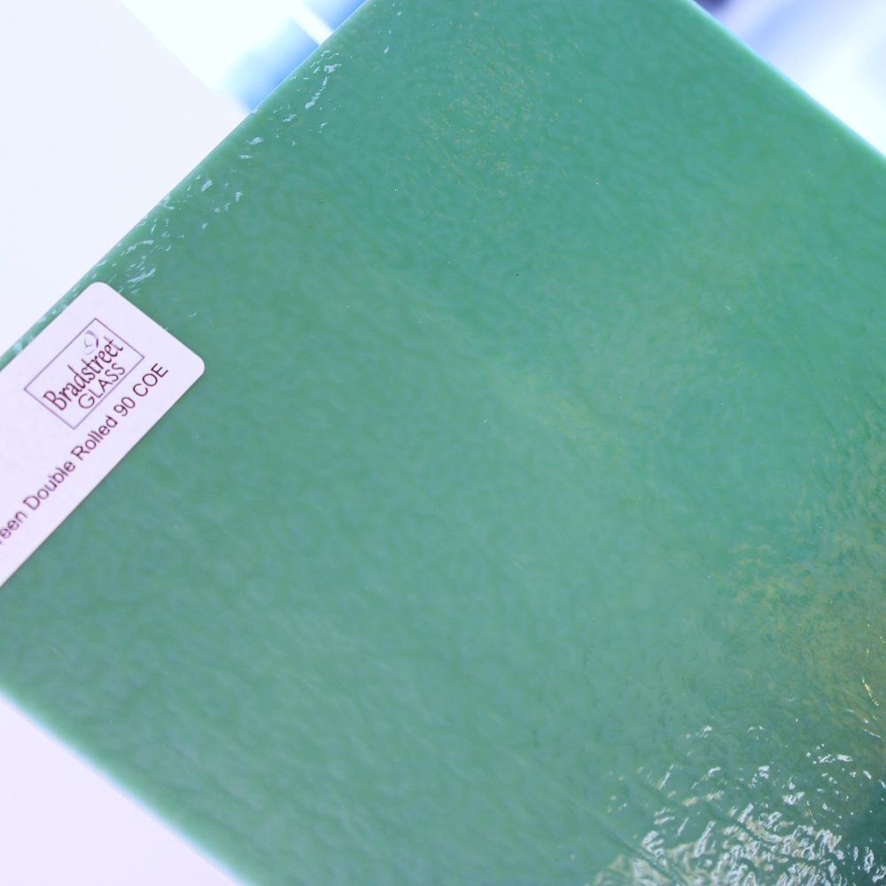BE 0117 Bullseye Glass, Opaque Mineral Green Double Rolled Stained Glass Sheet at Bradstreet Glass