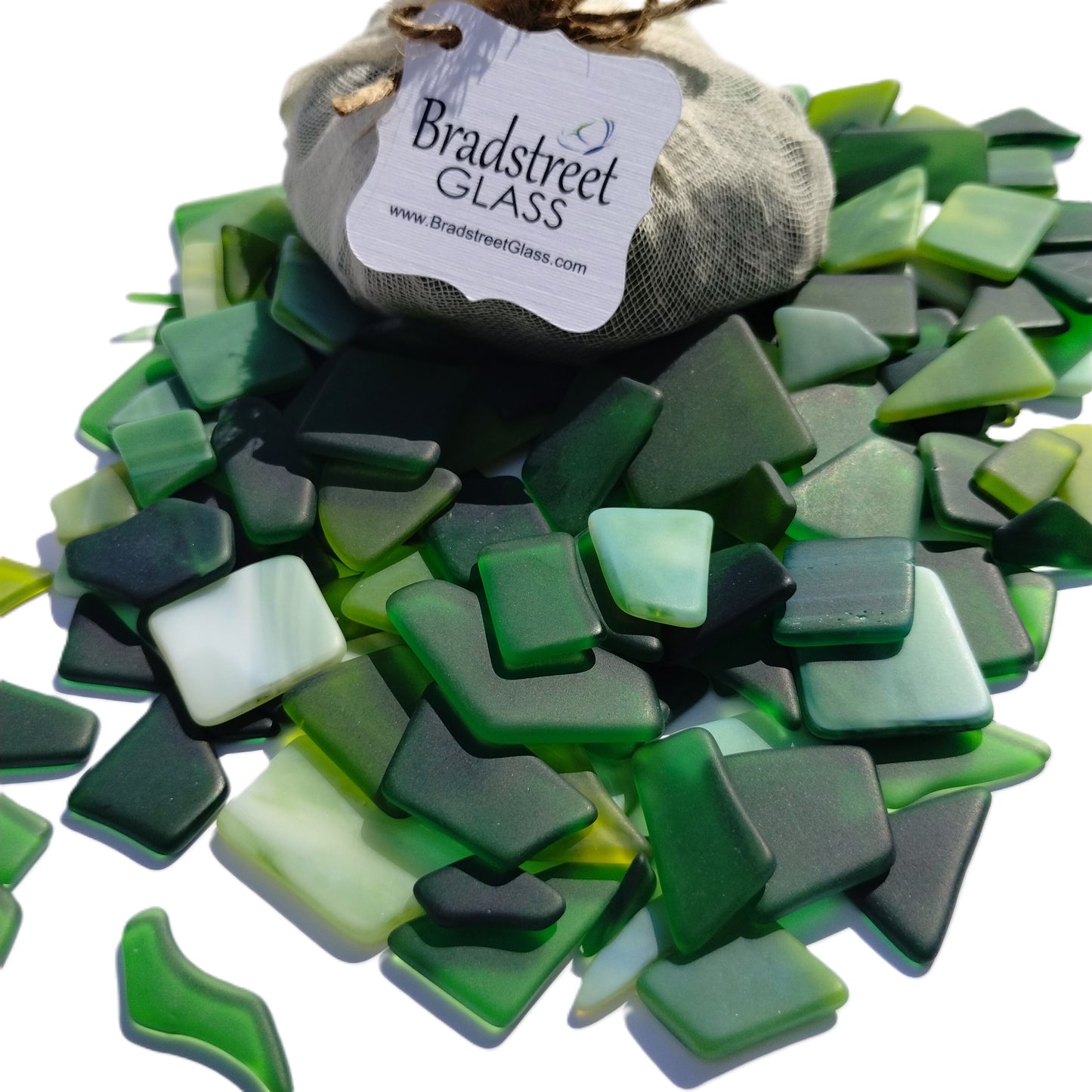 Bradstreet Glass Green Tumbled Stained Glass 1/2 LB "Sea Glass" Pieces in Shades of Green