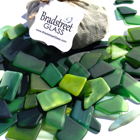 Bradstreet Glass Green Tumbled Stained Glass 1/2 LB "Sea Glass" Pieces in Shades of Green