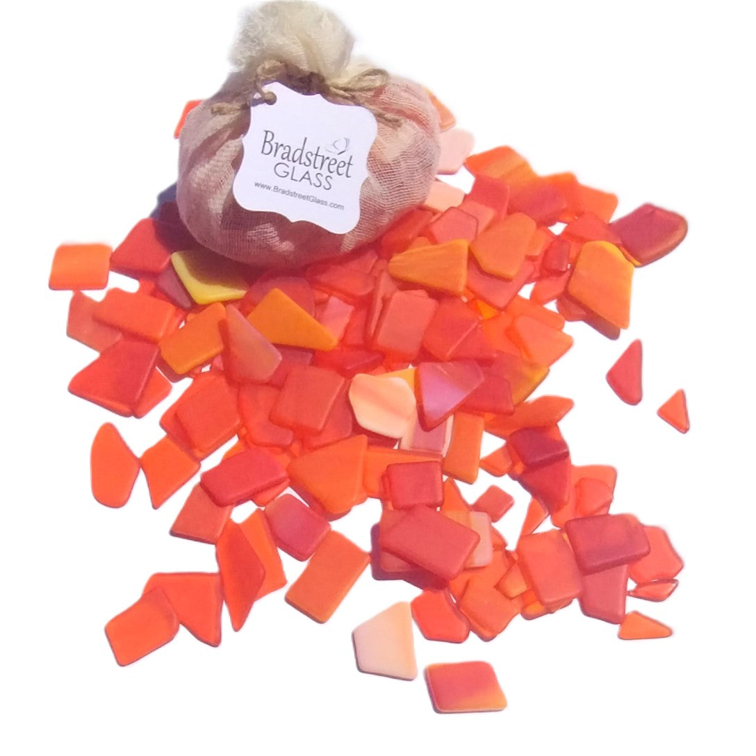 Bradstreet Glass Orange Tumbled Stained Glass 1/2 pound "Sea Glass" in Shades of Orange