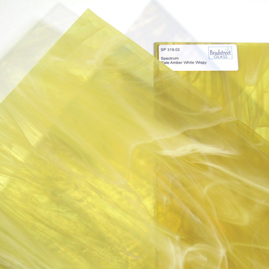 Pale Amber White Wispy Stained Glass Sheet 96 COE Oceanside SF319.02