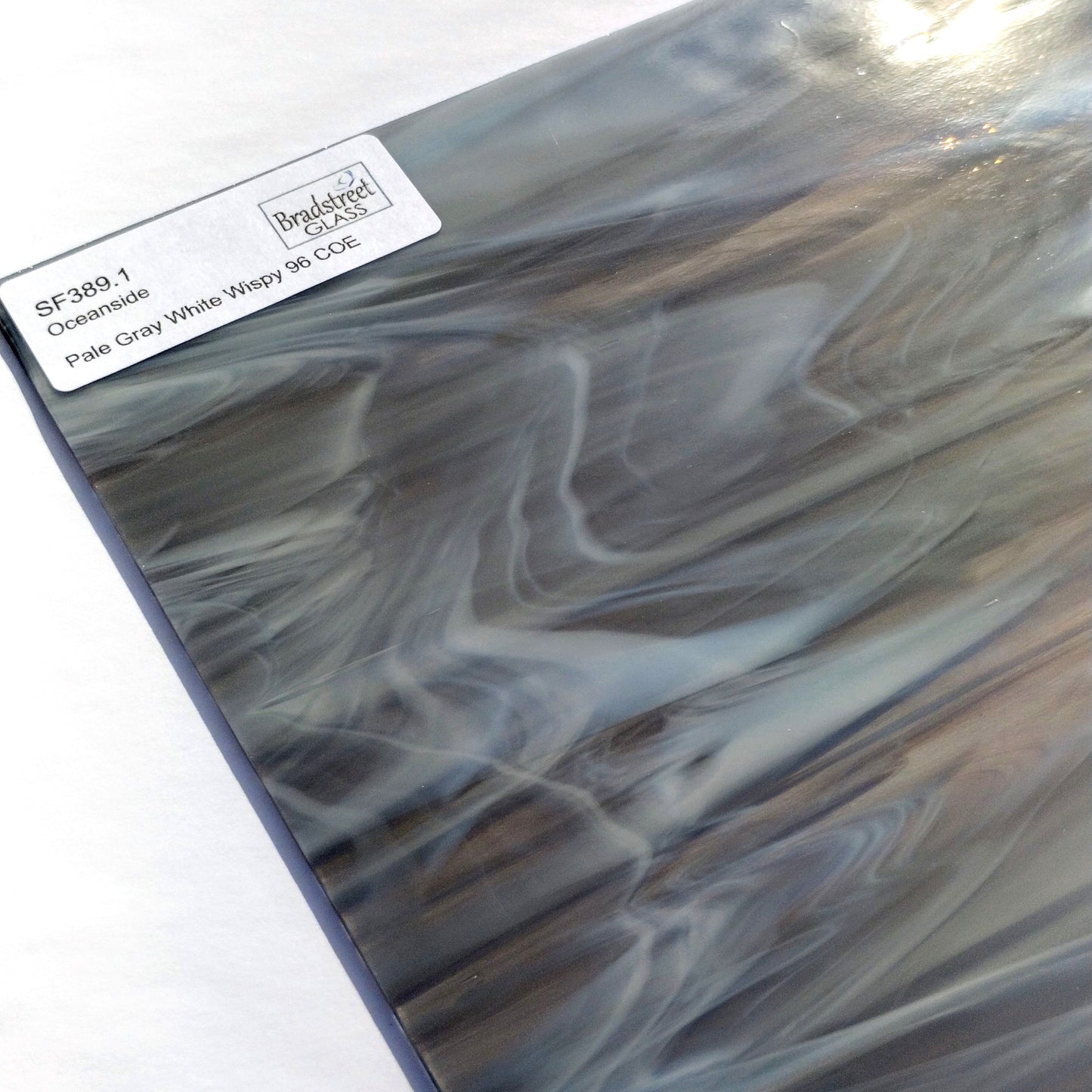 Pale Gray White Wispy Stained Glass Sheet COE 96 Oceanside SF389.1