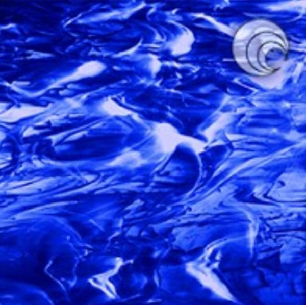 Navy Blue White Wispy Stained Glass Sheet COE 96 Oceanside SF838.96