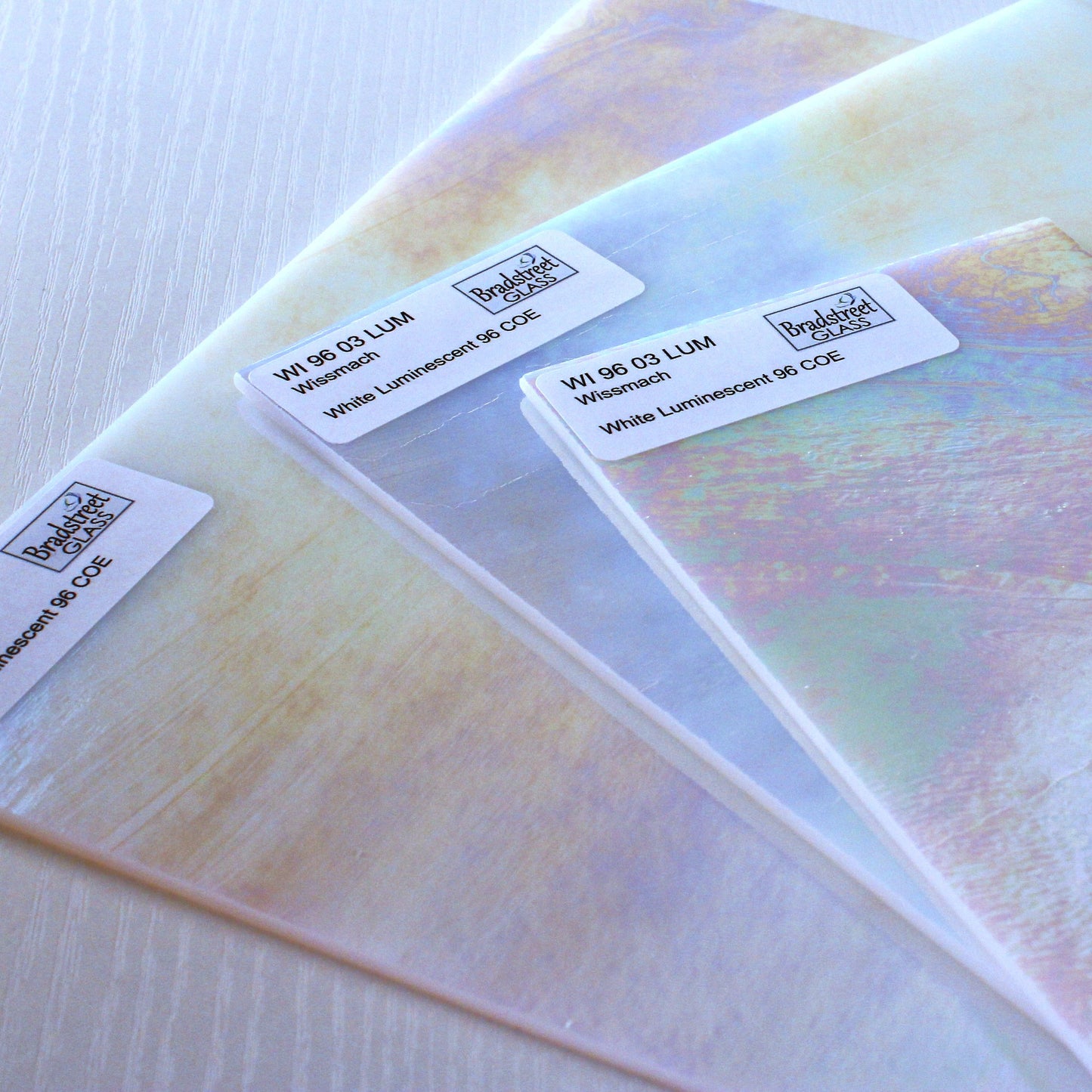 Wissmach 9603LUM White Luminescent Fusible Stained Glass Sheet 96 COE Opaque Wissmach Art Glass at Bradstreet Glass