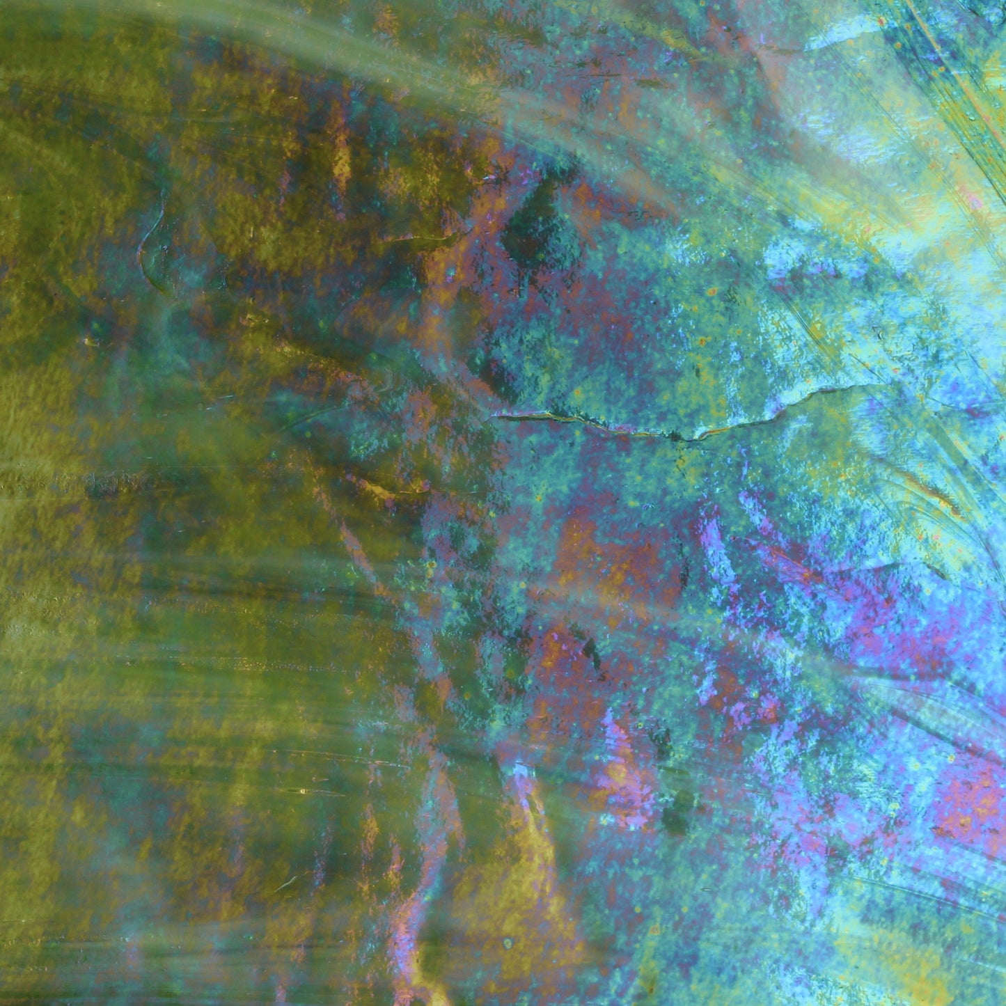 Dark Green Wispy Opal Iridized Stained Glass Sheet Wissmach WO101IR Green Swirled Iridescent Art Glass at Bradstreet Glass