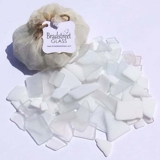 Bradstreet Glass White & Clear Tumbled Stained Glass 1/2 LB "Sea Glass" Pieces in Shades of Clear and White
