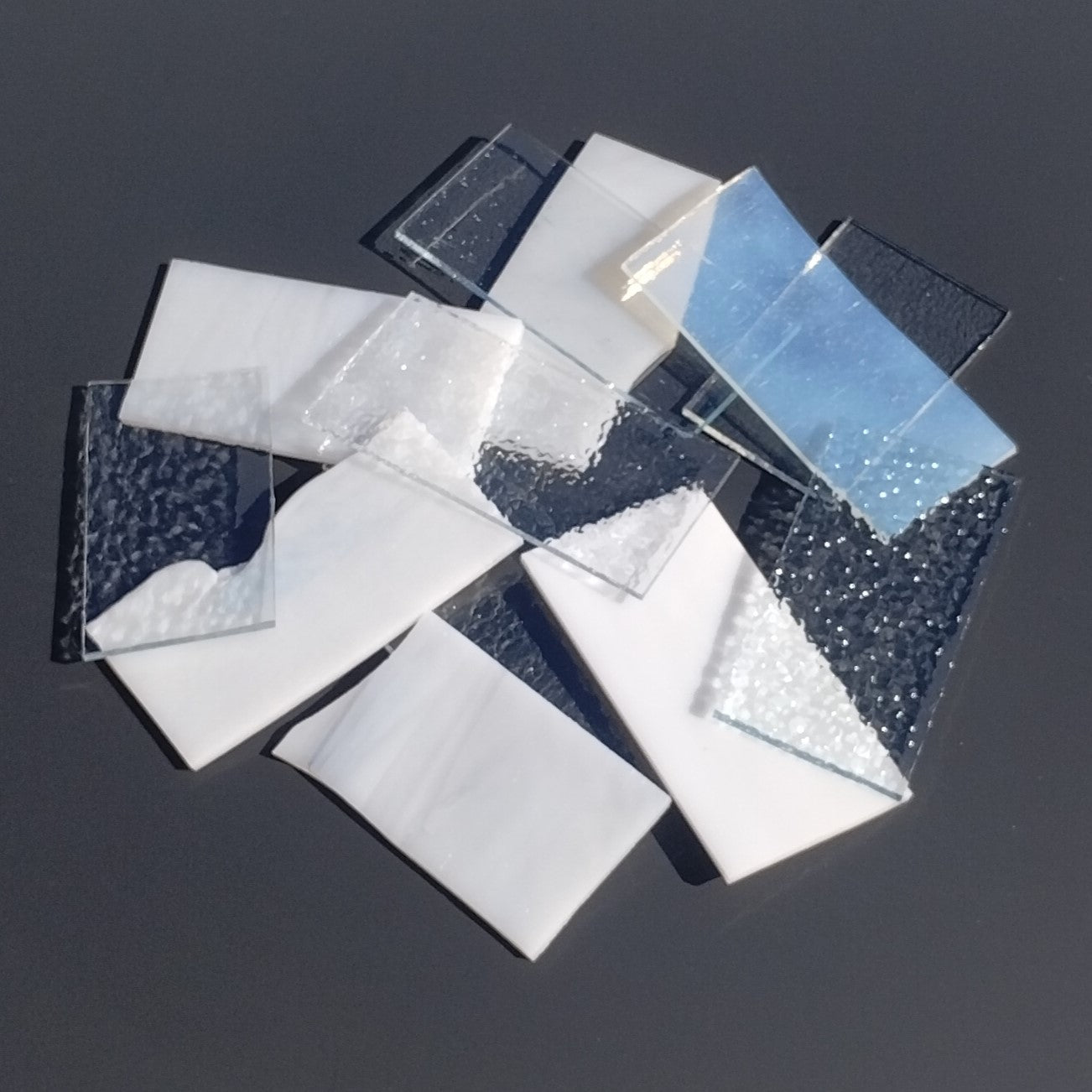 Clear and White Stained Glass Scraps, Assorted Glass Pieces 1 Lb Package