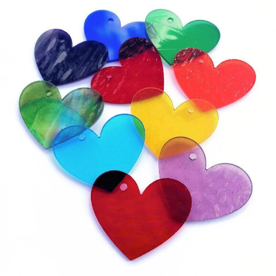 Precut 1.5" Stained Glass Hearts with Holes Drilled for Hanging, Bradstreet Glass