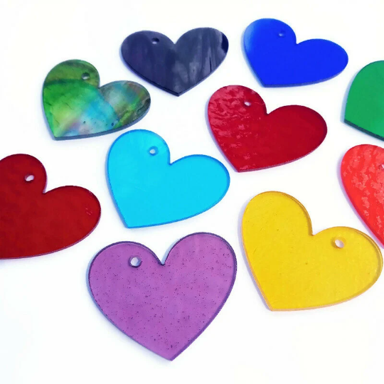 Precut 1.5" Stained Glass Hearts with Holes Drilled for Hanging, Bradstreet Glass