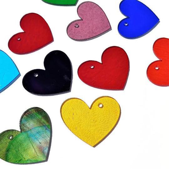 Precut 1.5" Stained Glass Hearts with Holes Drilled for Hanging, Bradstreet Glass