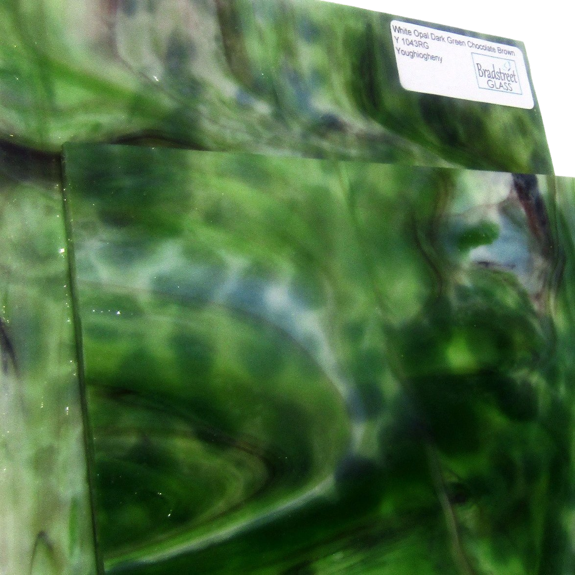 White Opal Dark Green Chocolate Brown Stained Glass Sheet Youghiogheny 1043RG