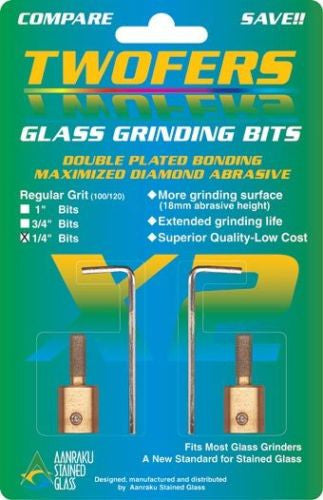 1/4 Inch Standard 100-120 Grit Diamond Grinding Bit for Stained Glass Grinders Two Pack