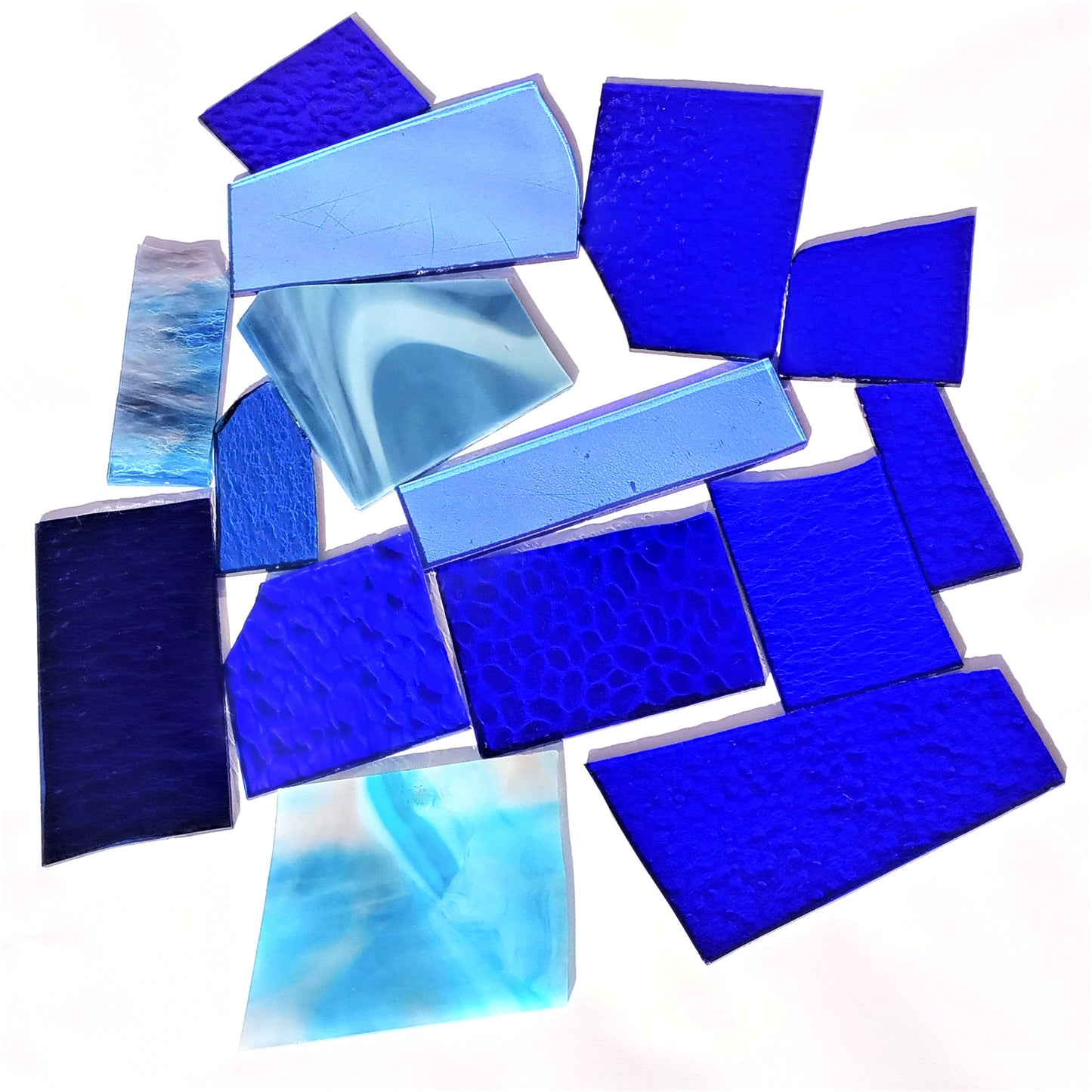 Bradstreet Glass Blue Stained Glass Scraps, Curated 1 lb Package of Reclaimed Shop Scrap Glass in Shades of Blue