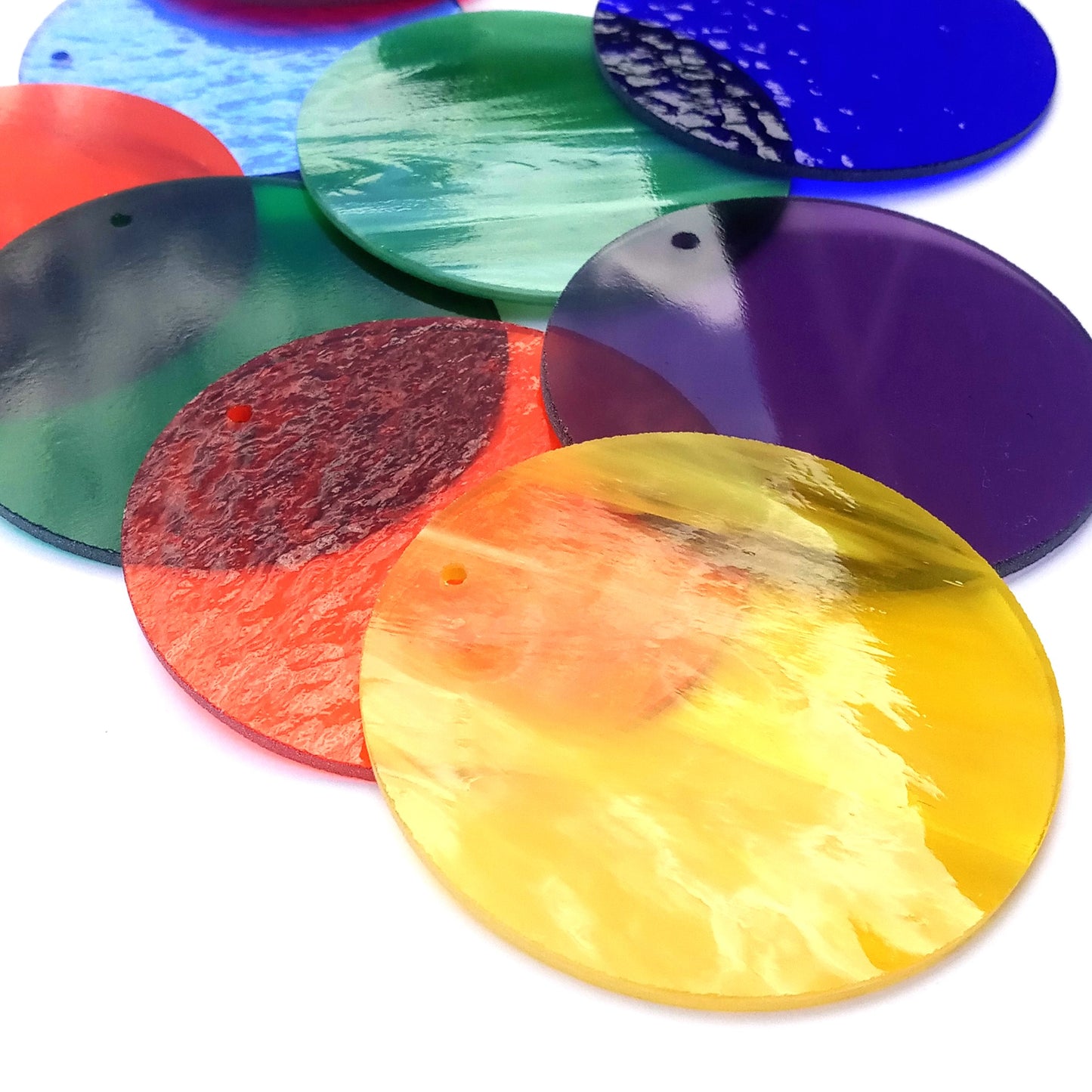 Precut Stained Glass Circles with Holes Drilled for Hanging, 3" Glass Circles for Ornaments, Windchimes, Glass Art, Suncatchers, Assorted Colors, All Translucent and Wispy Stained Glass