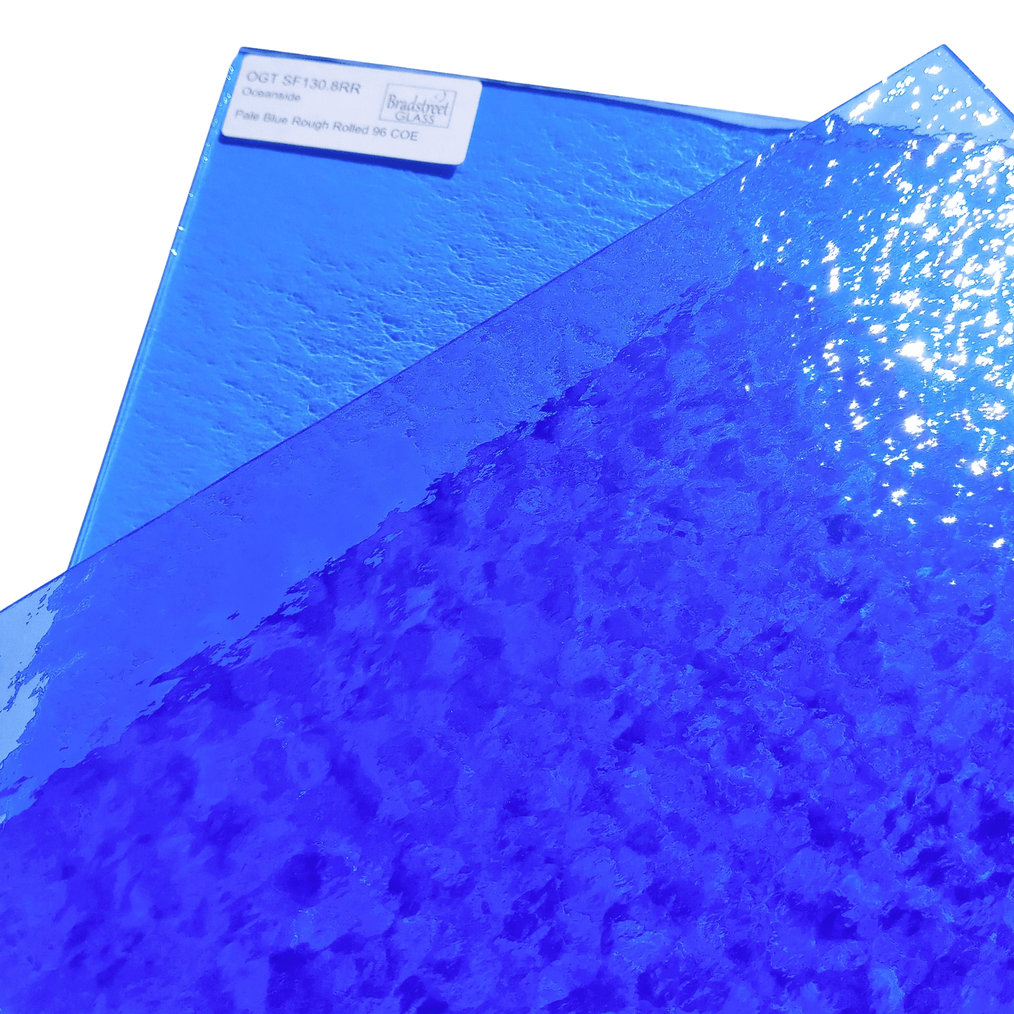 Bradstreet Glass Pale Blue Rough Rolled Stained Glass Sheet 96 COE Oceanside SF130.8RR