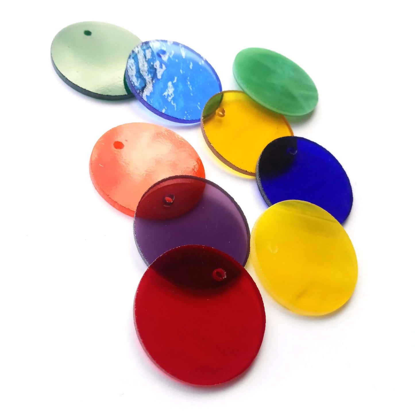 Precut Stained Glass Circles with Holes Drilled for Hanging, 1.5" Glass Circles for Windchimes, Glass Art, Assorted Colors, All Translucent and Wispy Stained Glass