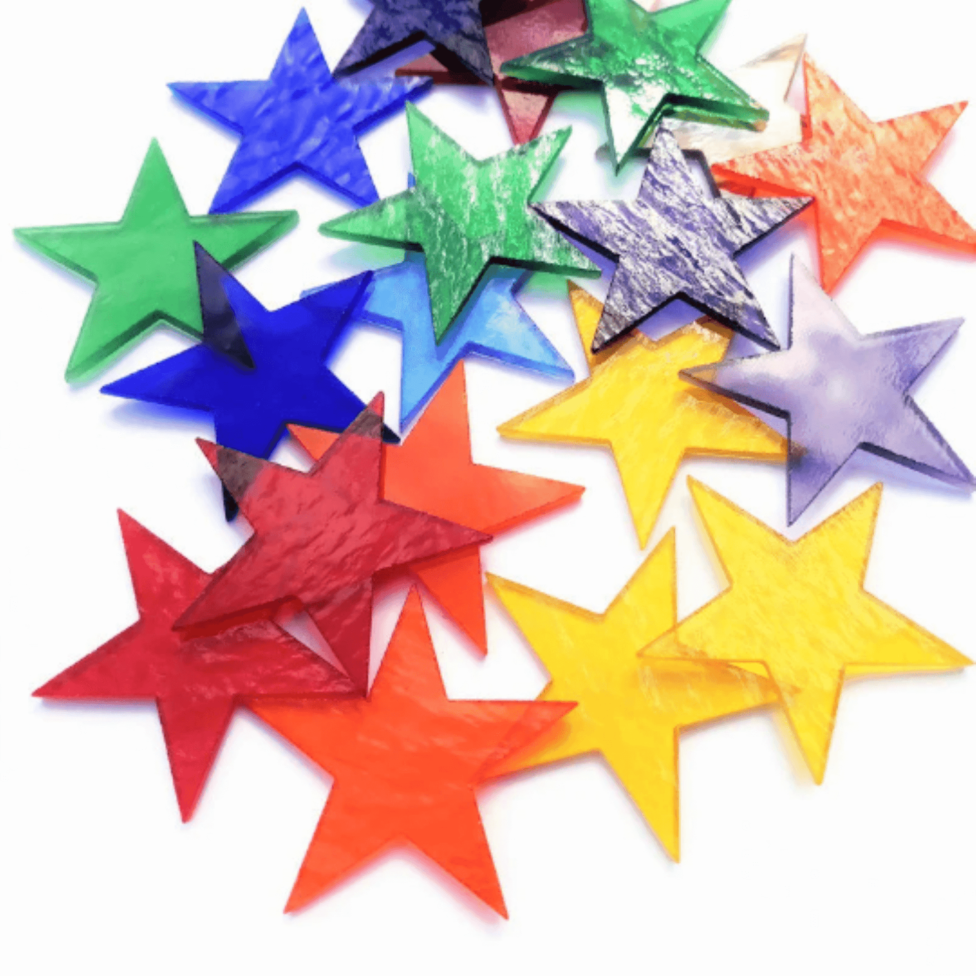 Precut Stained Glass Stars, Assorted Colors, 2 inch Glass Stars for Mosaics, Jewelry, Stained Glass