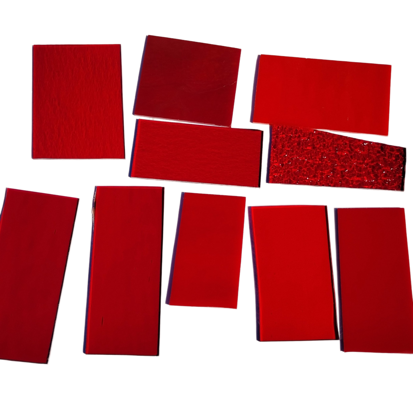 Bradstreet Glass Red Stained Glass Scraps, Curated 1 lb Package of Reclaimed Shop Scrap Glass in Shades of Red