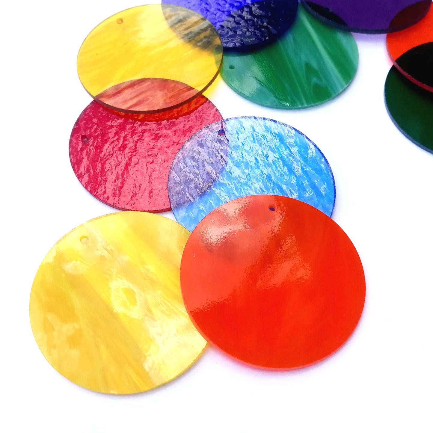 Precut Stained Glass Circles with Holes Drilled for Hanging, 3" Glass Circles for Ornaments, Windchimes, Glass Art, Suncatchers, Assorted Colors, All Translucent and Wispy Stained Glass