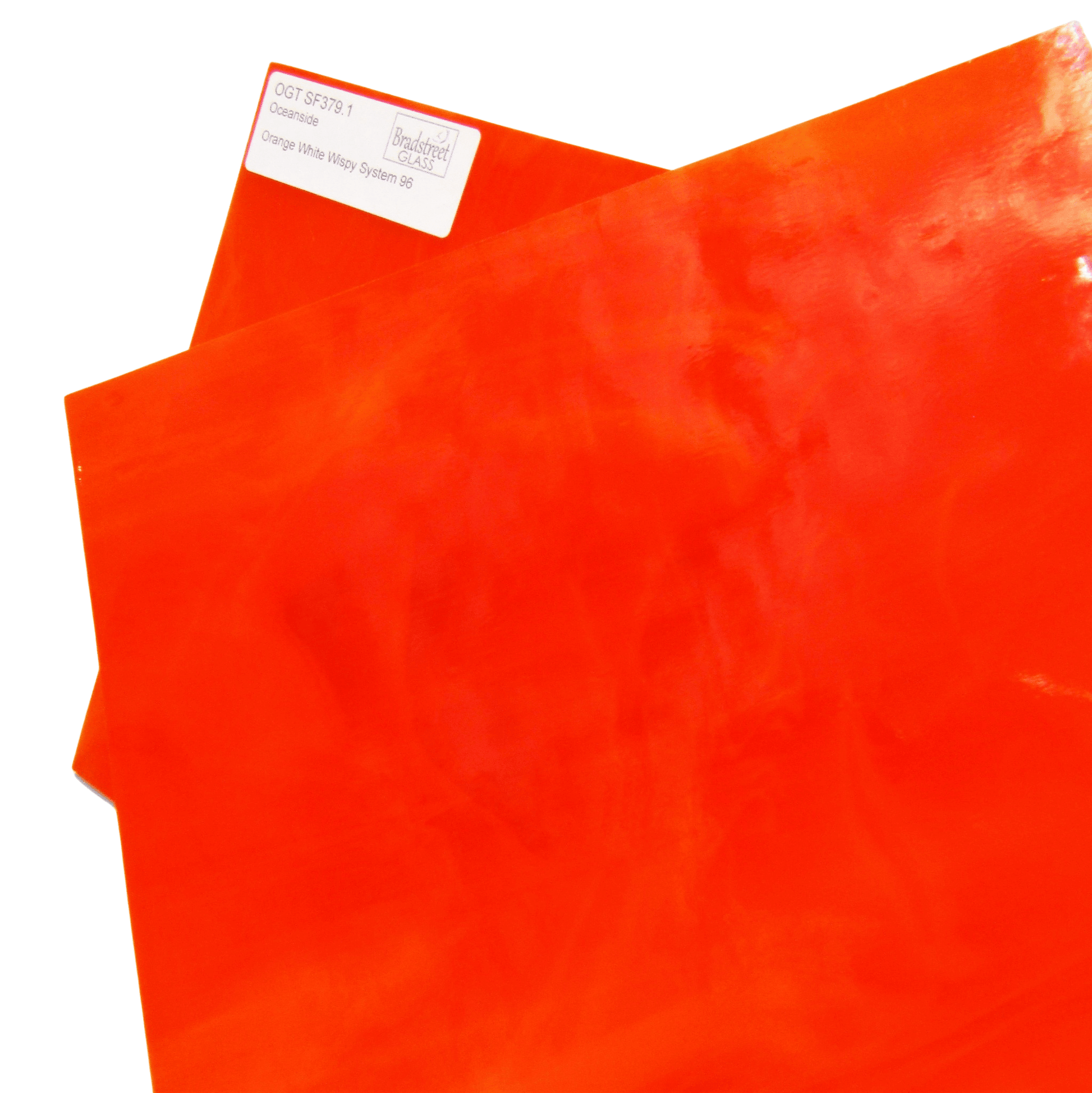 Bradstreet Glass Orange and White Wispy Stained Glass Sheet 96 COE Oceanside Fusible SF379.1
