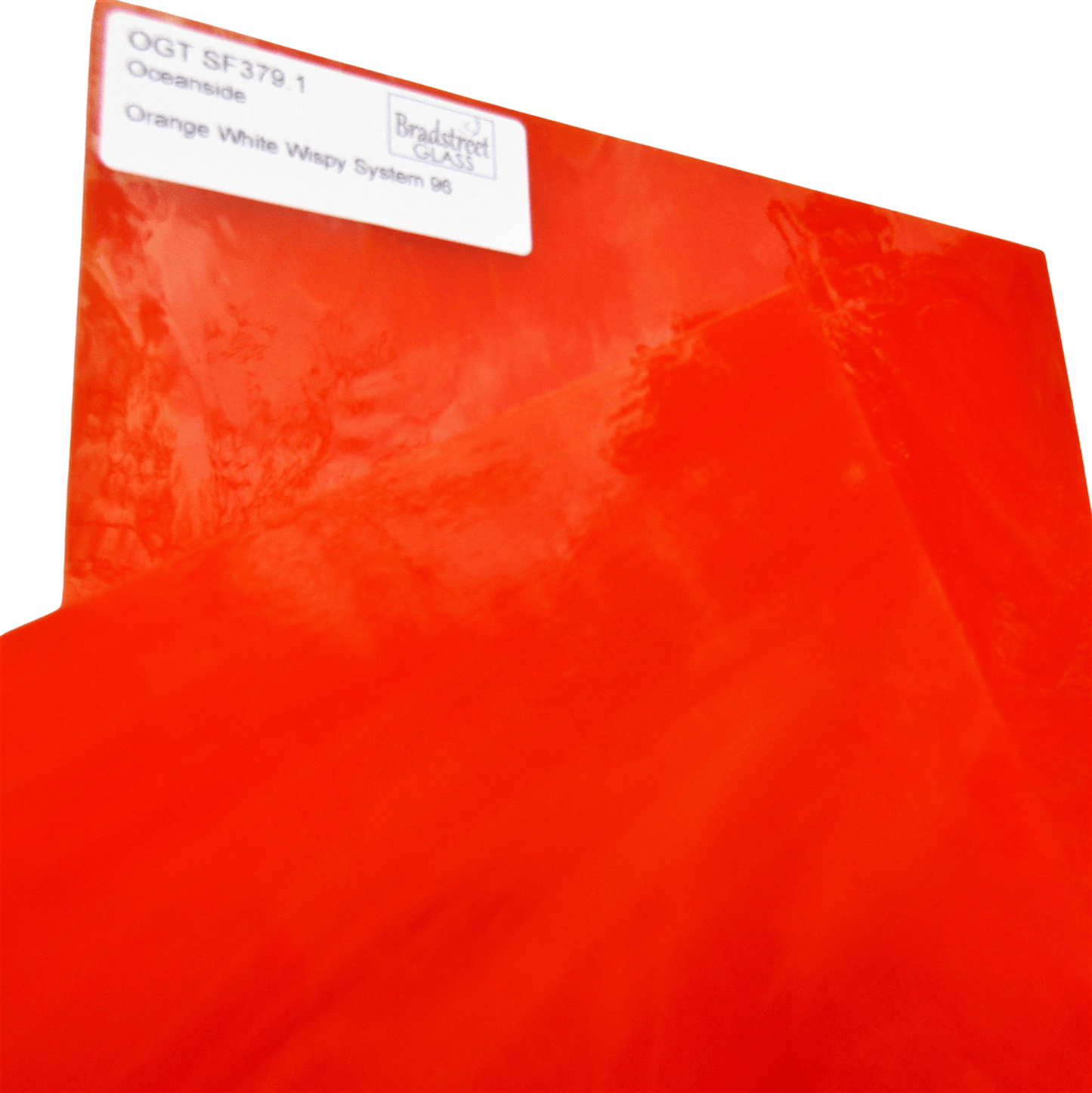 Bradstreet Glass Orange and White Wispy Stained Glass Sheet 96 COE Oceanside Fusible SF379.1