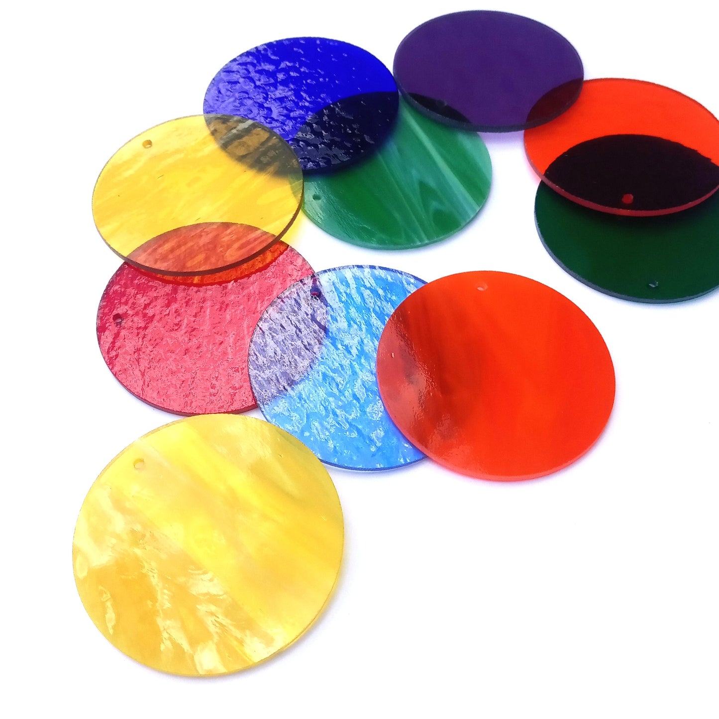 Precut Stained Glass Circles with Holes Drilled for Hanging, 3" Glass Circles for Ornaments, Windchimes, Glass Art, Suncatchers, Assorted Colors, All Translucent and Wispy Stained Glass