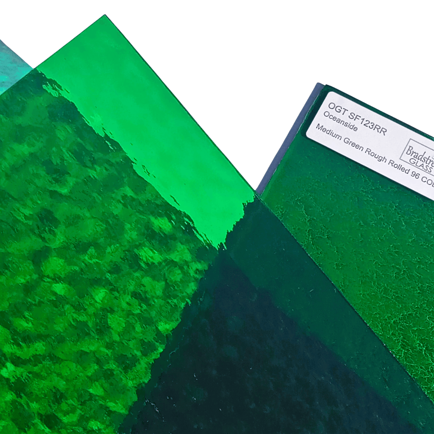 Bradstreet Glass Medium Green Rough Rolled Stained Glass Sheet COE 96 Oceanside SF123RR