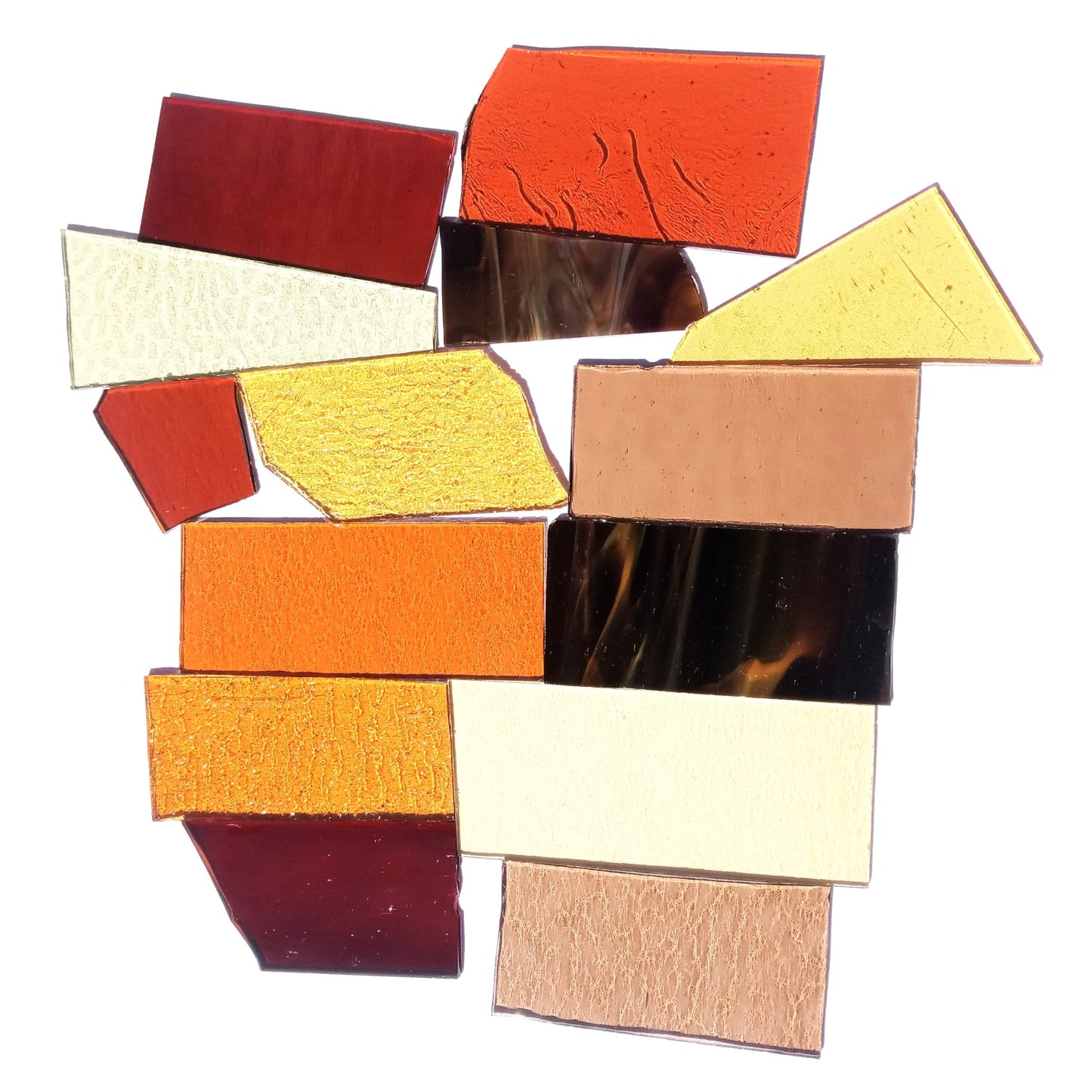 Brown Amber Stained Glass Scraps, Curated 1 lb Package of Reclaimed Shop Scrap Glass in Shades of Brown, Amber