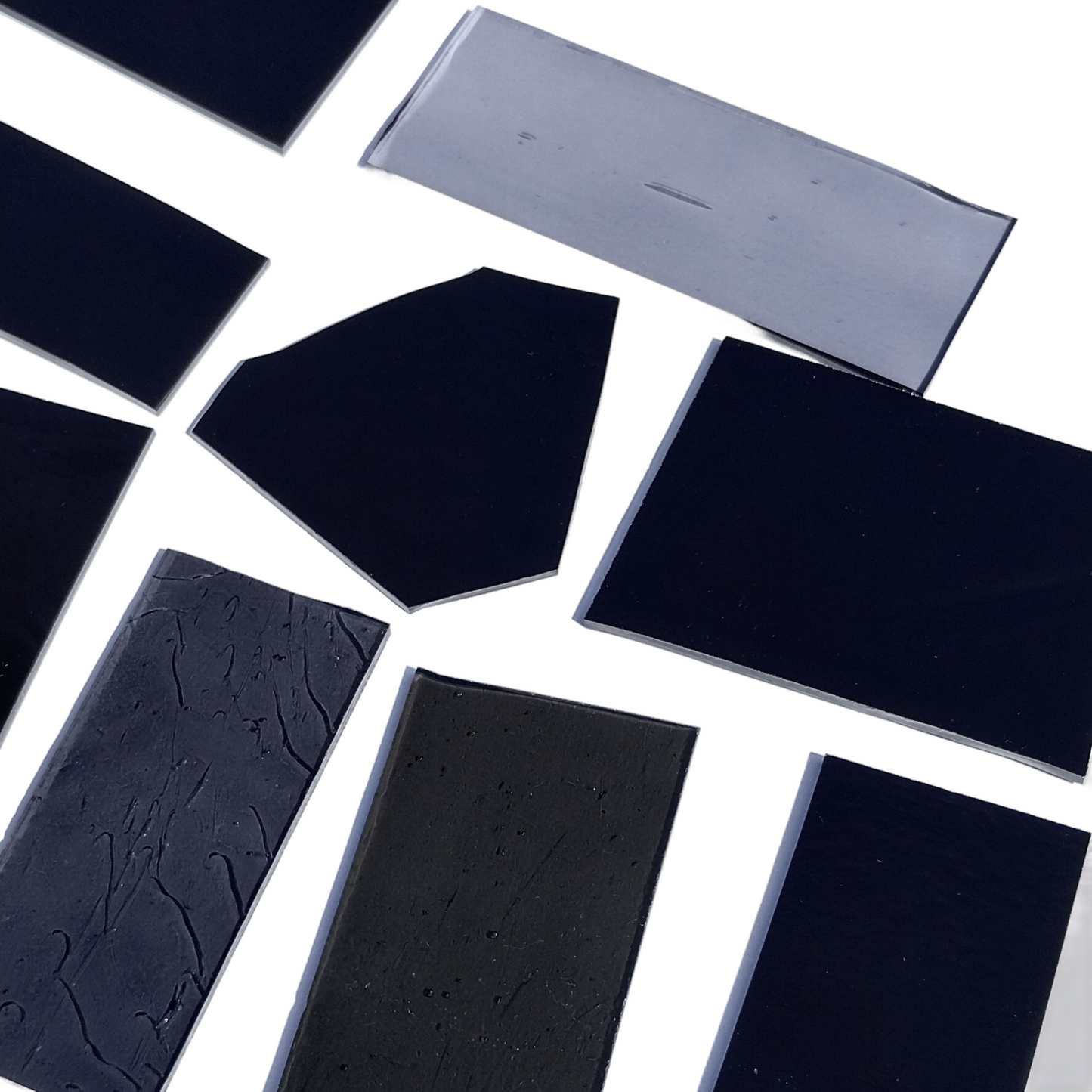 Bradstreet Glass Black and Gray Stained Glass Scraps, Curated 1 lb Package of Reclaimed Shop Scrap Glass