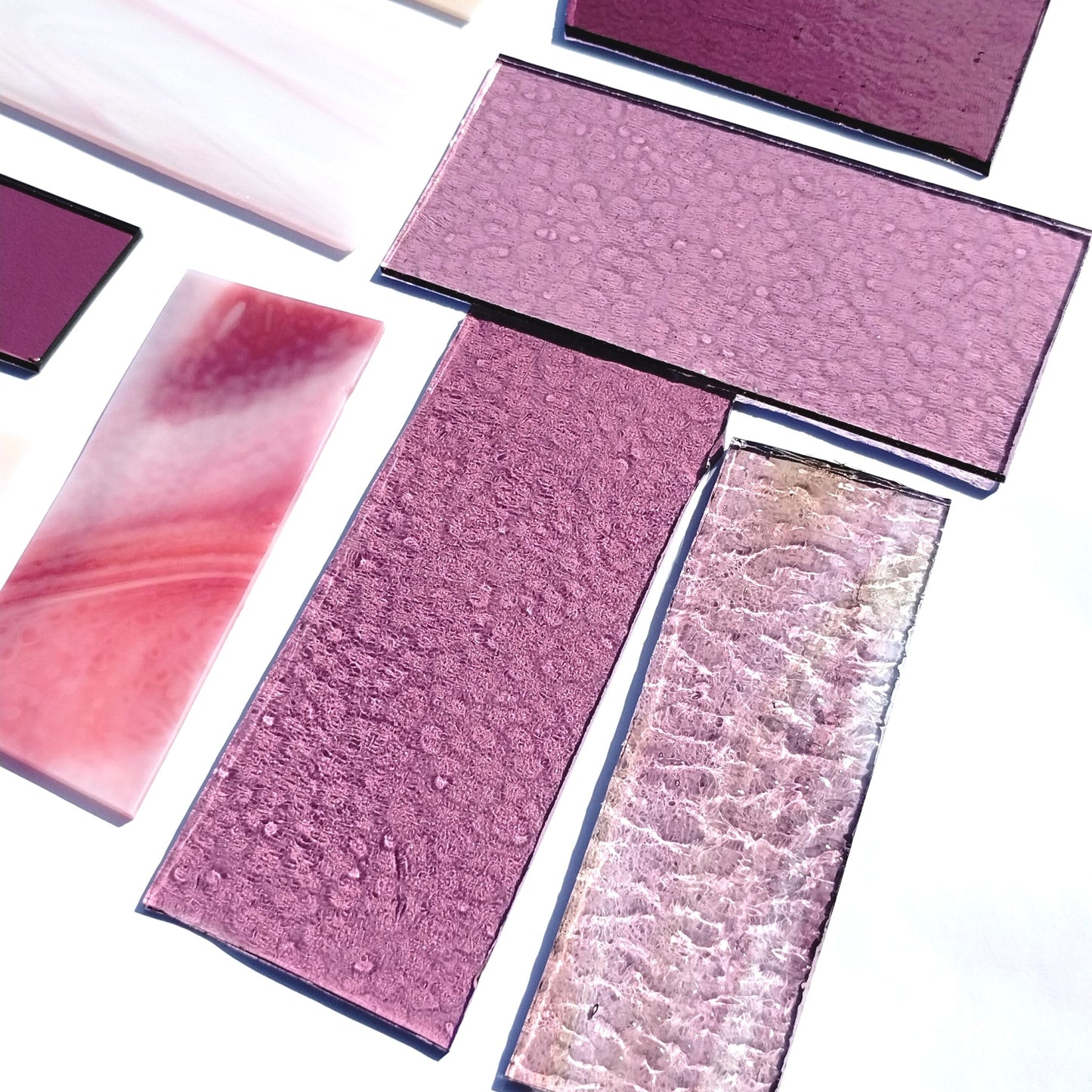 Bradstreet Glass Pink Stained Glass Scraps, Curated 1 lb Package of Reclaimed Shop Scrap Glass in Shades of Pink