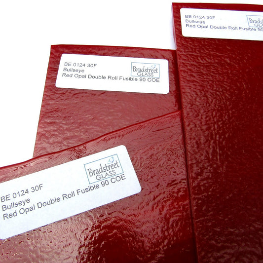 Bullseye Red Opal Double Rolled Fusible 90 COE Stained Glass Sheet BE 0124 30F