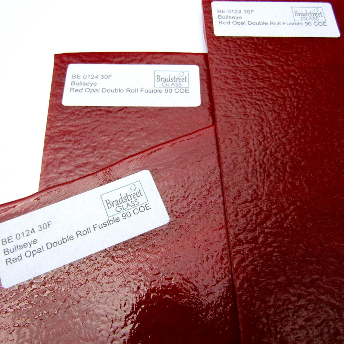 Bullseye Red Opal Double Rolled Fusible 90 COE Stained Glass Sheet BE 0124 30F