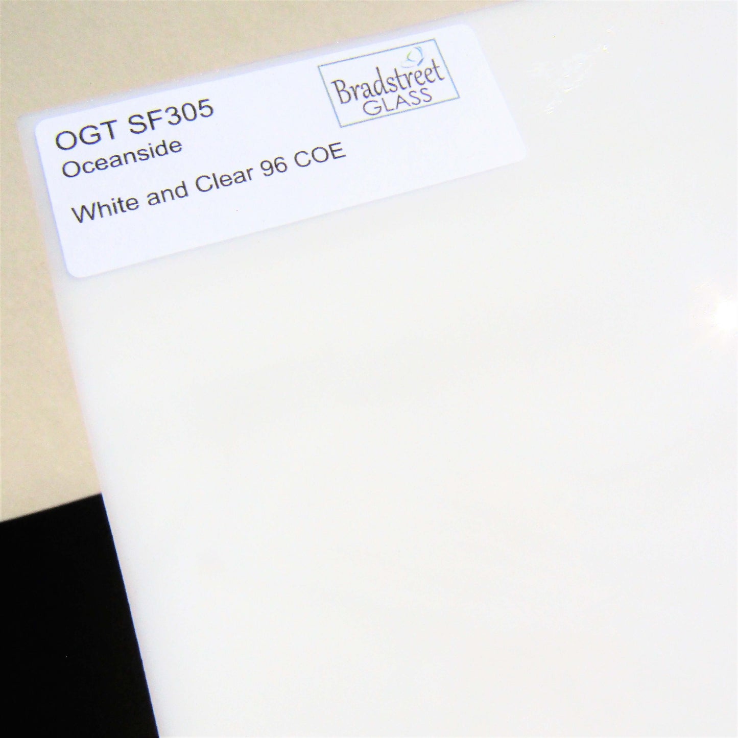 Bradstreet Glass White Opal and Clear Wispy Stained Glass Sheet 96 COE Oceanside Fusible SF305