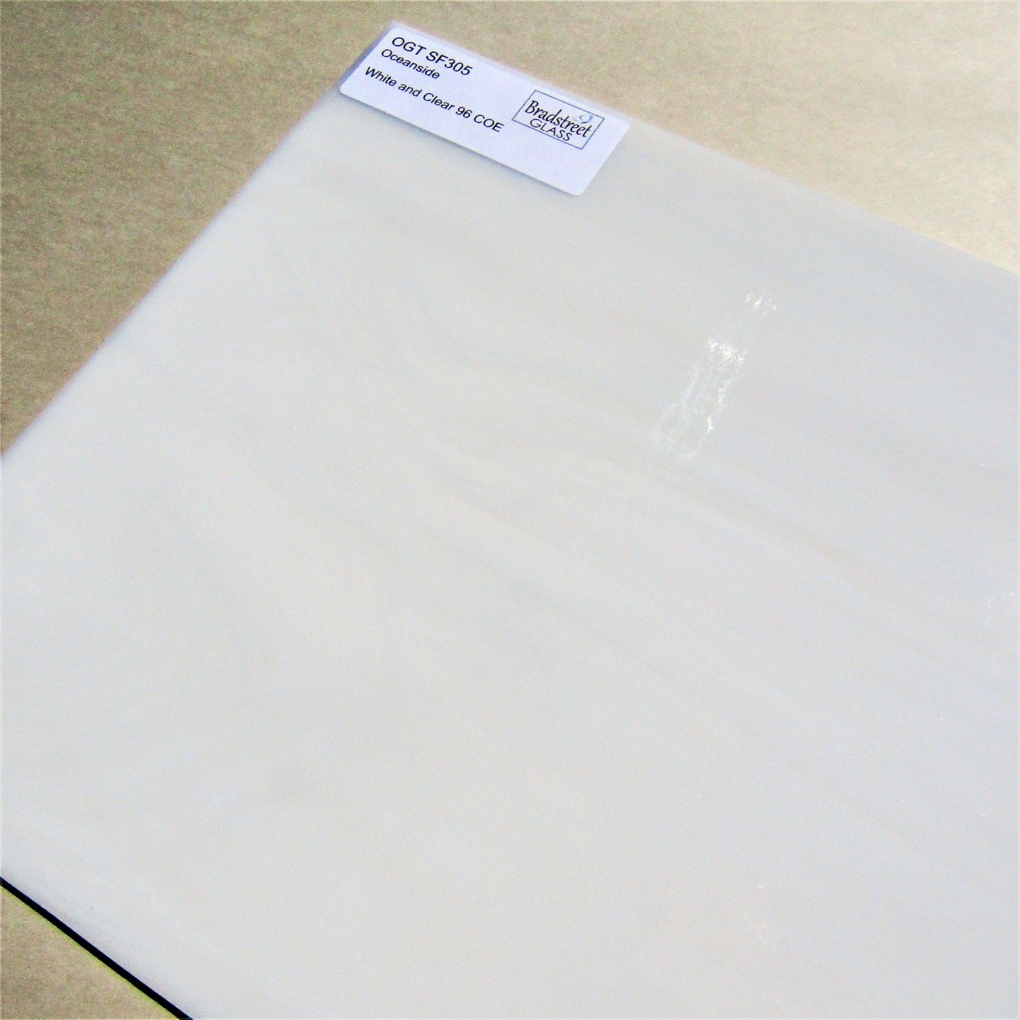 Bradstreet Glass White Opal and Clear Wispy Stained Glass Sheet 96 COE Oceanside Fusible SF305