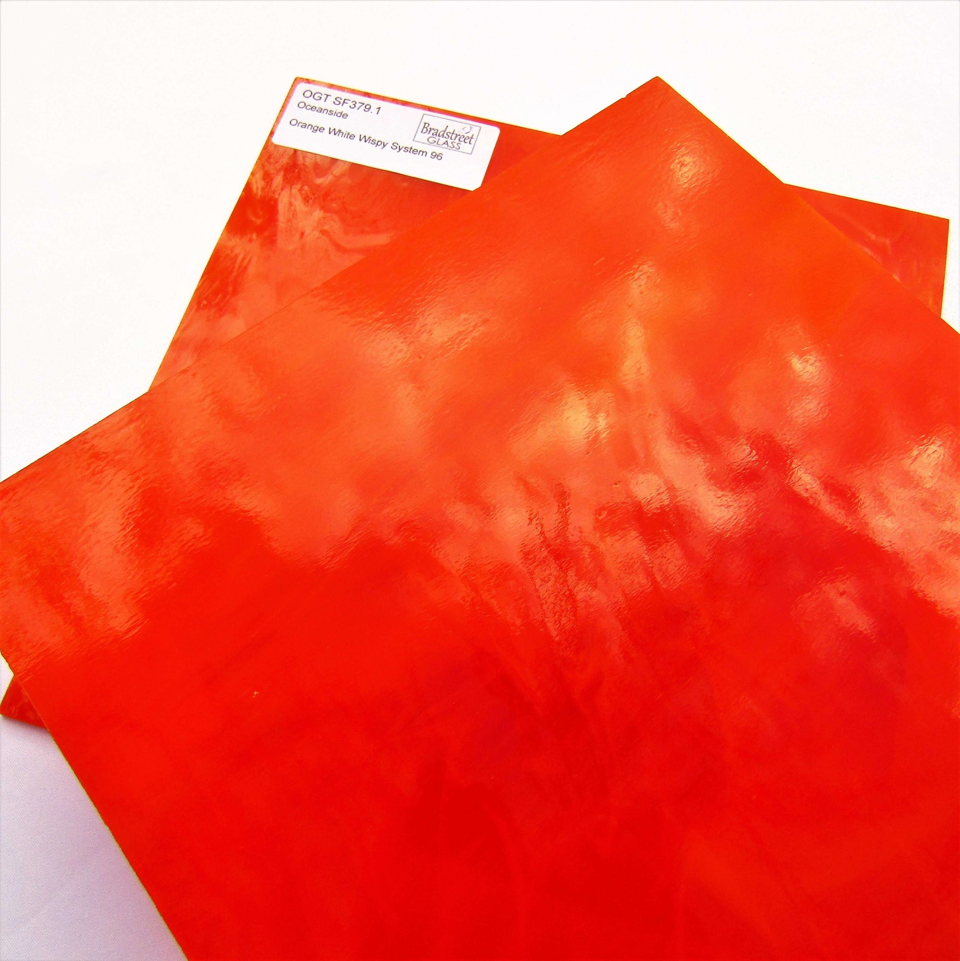 Bradstreet Glass Orange and White Wispy Stained Glass Sheet 96 COE Oceanside Fusible SF379.1