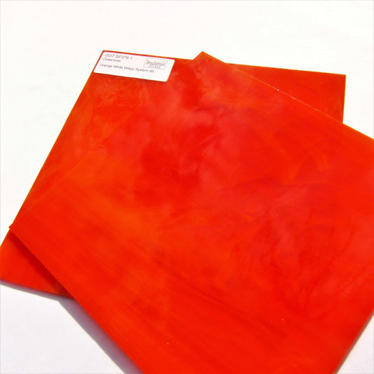 Bradstreet Glass Orange and White Wispy Stained Glass Sheet 96 COE Oceanside Fusible SF379.1