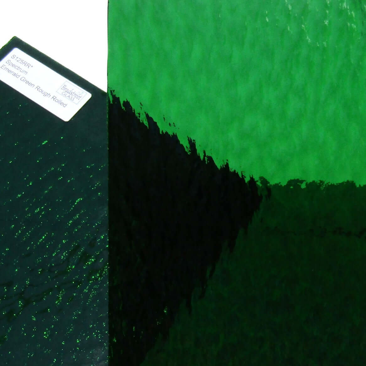 Bradstreet Glass Emerald Green Rough Rolled Stained Glass Sheet Fusible 96 COE Oceanside SF125RR