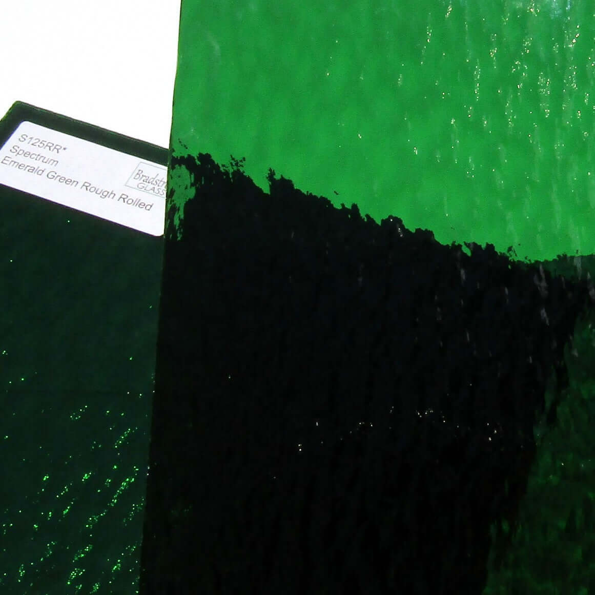 Bradstreet Glass Emerald Green Rough Rolled Stained Glass Sheet Fusible 96 COE Oceanside SF125RR