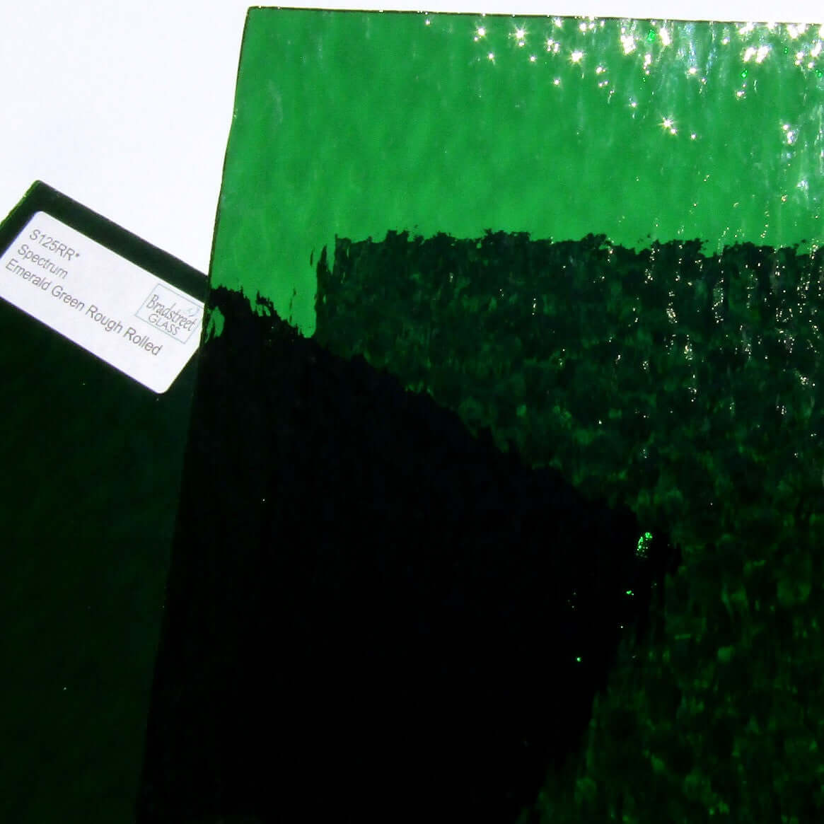 Bradstreet Glass Emerald Green Rough Rolled Stained Glass Sheet Fusible 96 COE Oceanside SF125RR