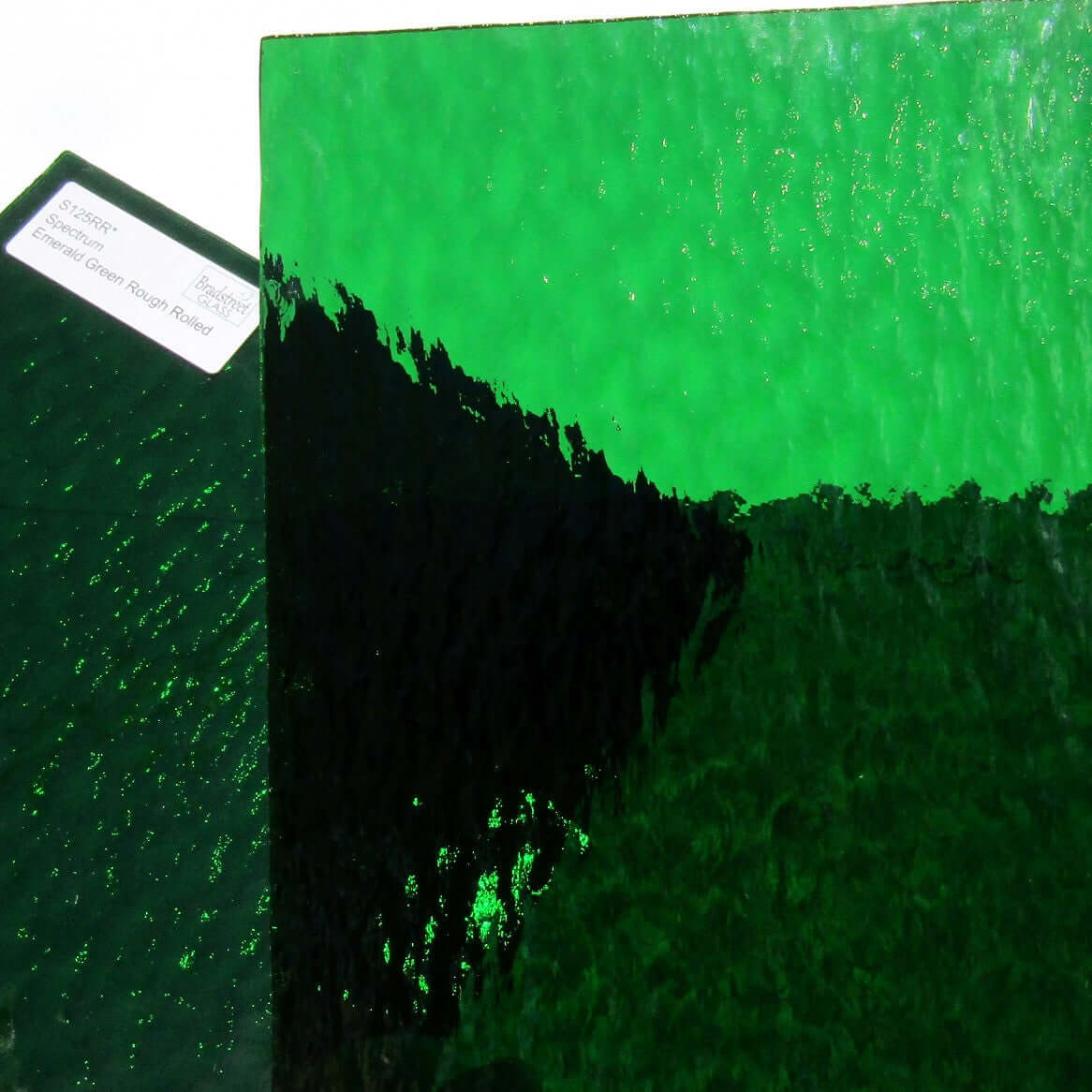 Bradstreet Glass Emerald Green Rough Rolled Stained Glass Sheet Fusible 96 COE Oceanside SF125RR