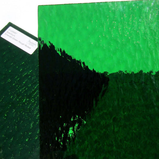 Bradstreet Glass Emerald Green Rough Rolled Stained Glass Sheet Fusible 96 COE Oceanside SF125RR