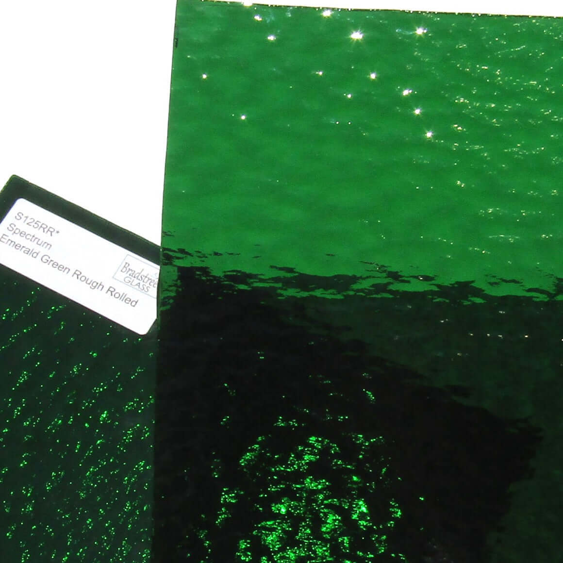 Bradstreet Glass Emerald Green Rough Rolled Stained Glass Sheet Fusible 96 COE Oceanside SF125RR