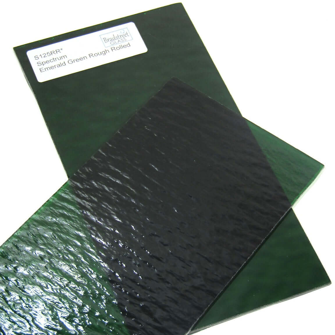 Bradstreet Glass Emerald Green Rough Rolled Stained Glass Sheet Fusible 96 COE Oceanside SF125RR