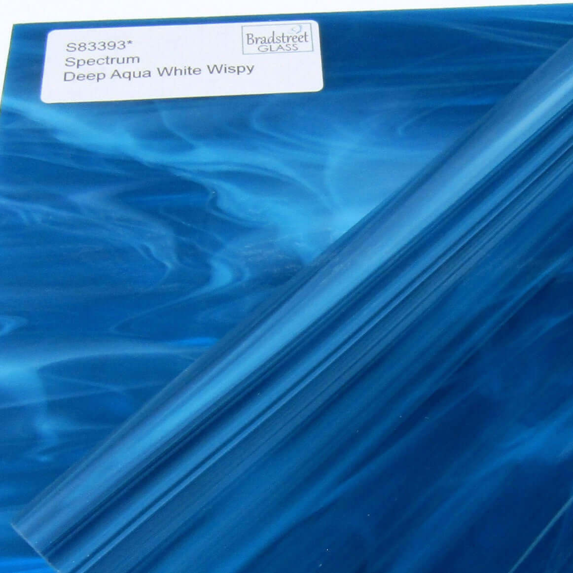 Bradstreet Glass Deep Aqua White Wispy Stained Glass Sheet 96 COE Oceanside SF833.93