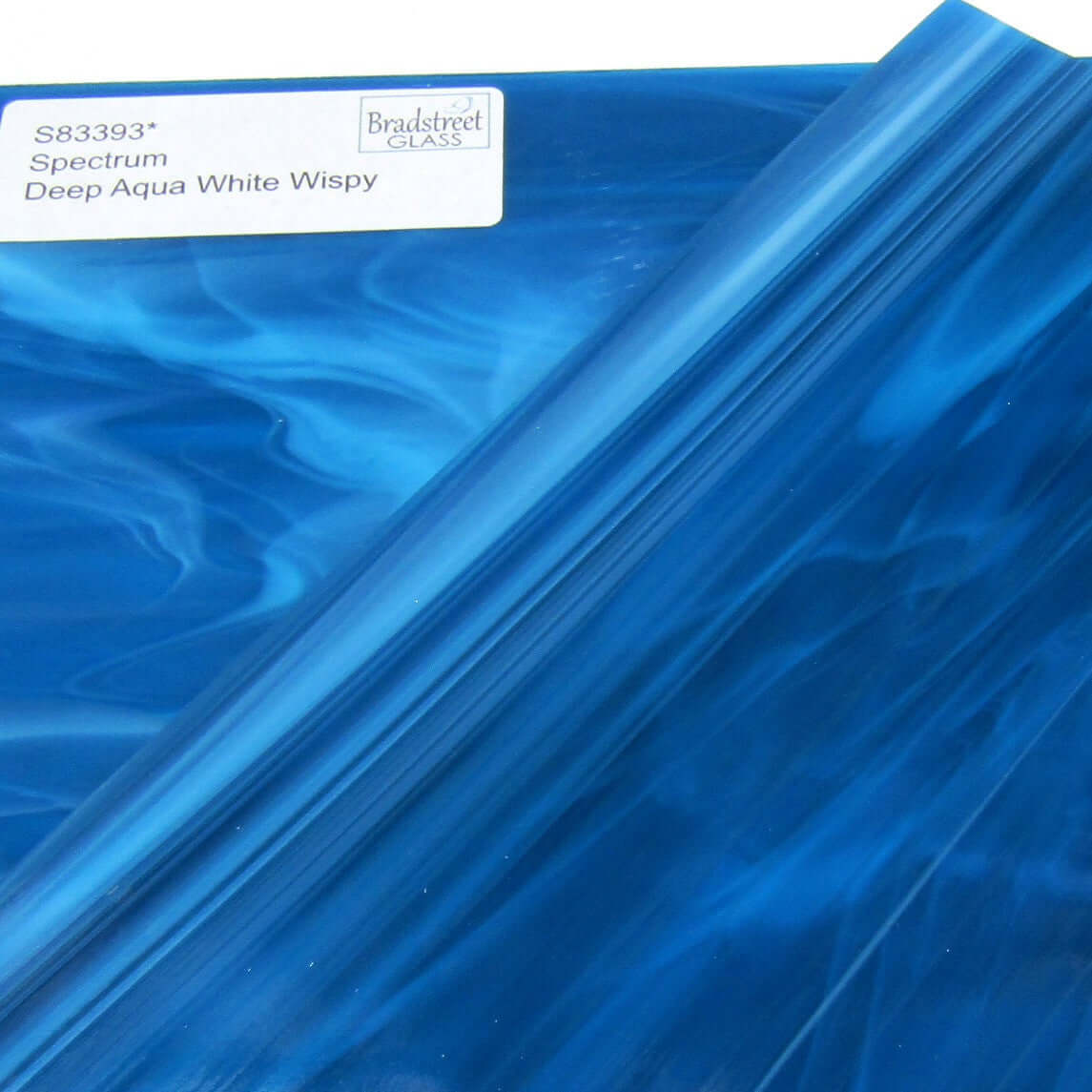 Bradstreet Glass Deep Aqua White Wispy Stained Glass Sheet 96 COE Oceanside SF833.93