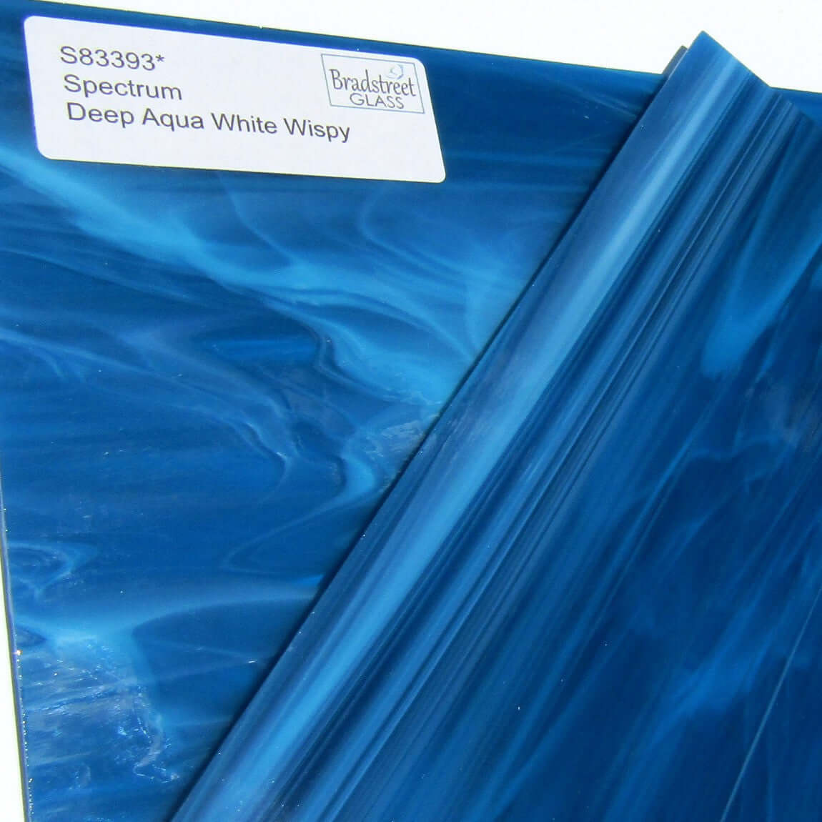 Bradstreet Glass Deep Aqua White Wispy Stained Glass Sheet 96 COE Oceanside SF833.93