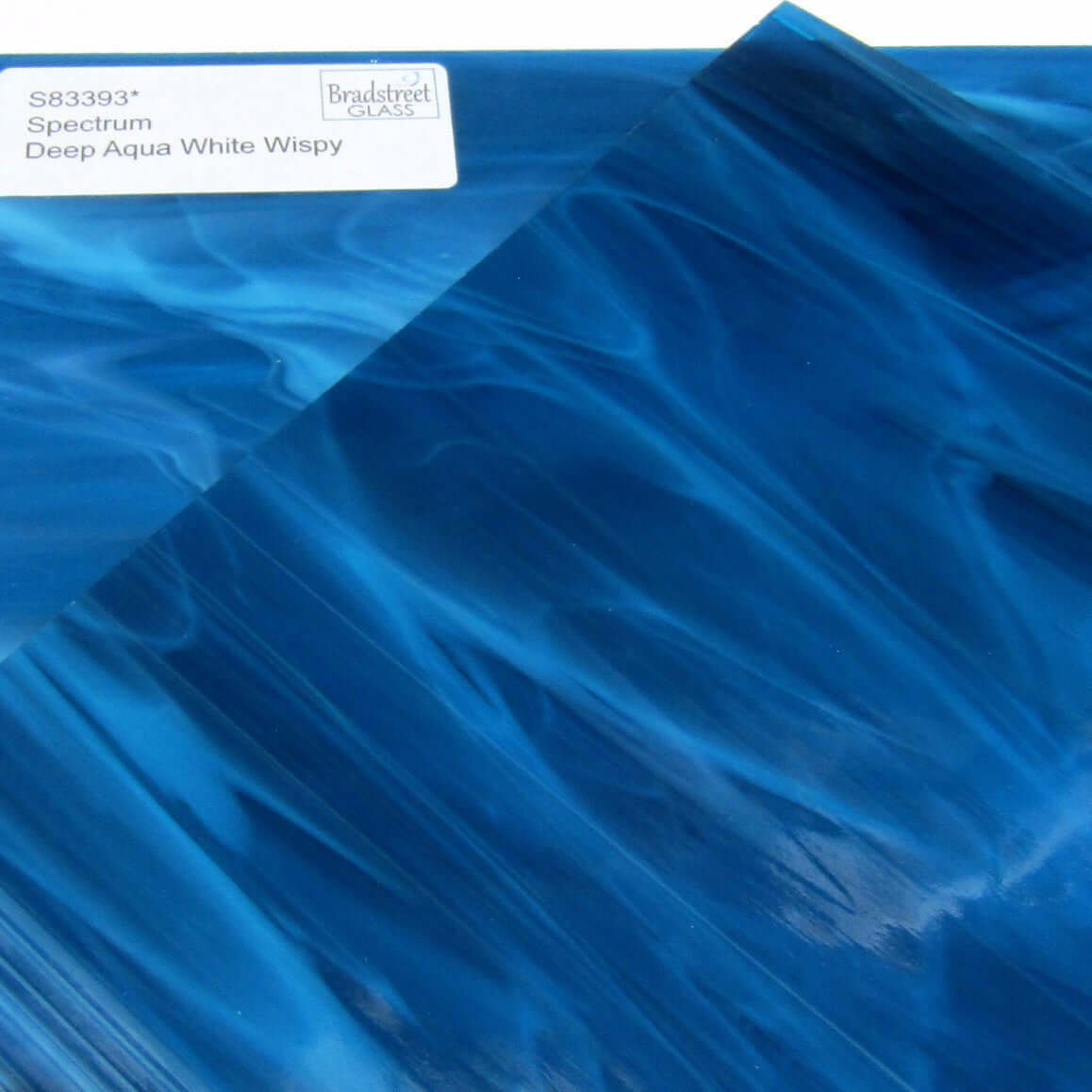 Bradstreet Glass Deep Aqua White Wispy Stained Glass Sheet 96 COE Oceanside SF833.93