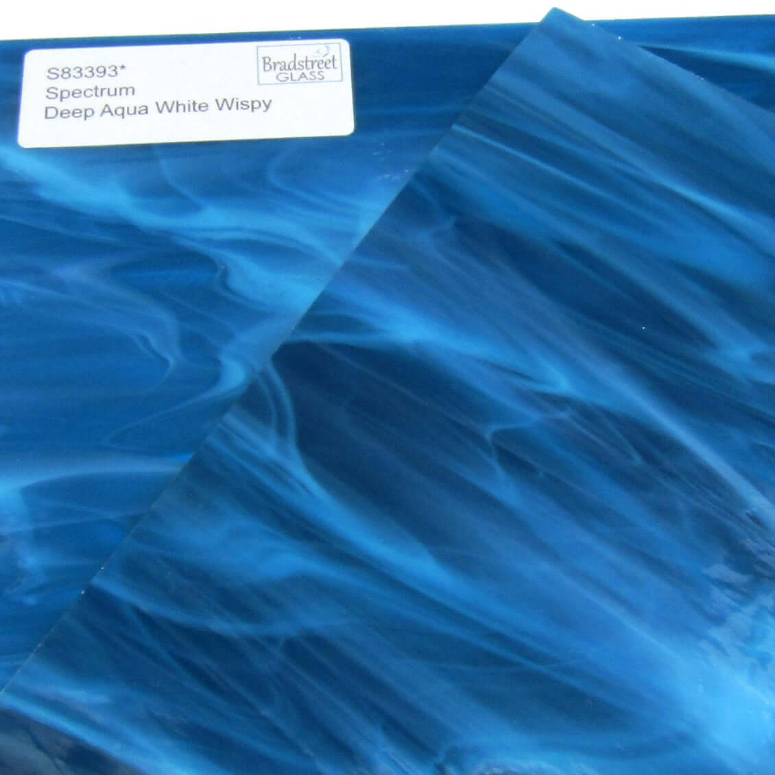 Bradstreet Glass Deep Aqua White Wispy Stained Glass Sheet 96 COE Oceanside SF833.93